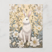 Schattigee Witte Bunny Pastel Gele Bloemen Briefkaart (Voorkant)