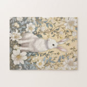 Schattigee Witte Bunny Pastel Gele Bloemen Legpuzzel (Horizontaal)