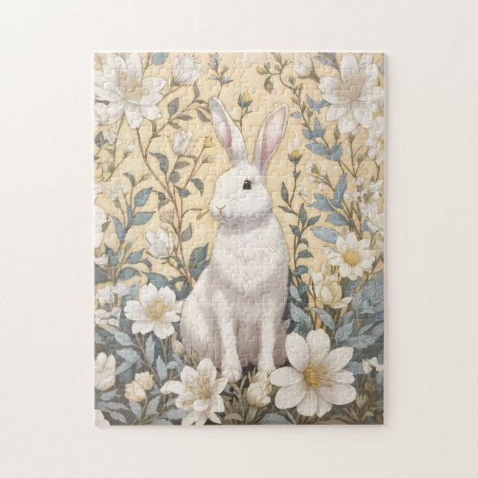 Schattigee Witte Bunny Pastel Gele Bloemen Legpuzzel (Verticaal)