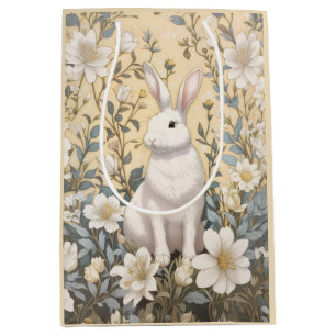 Schattigee Witte Bunny Pastel Gele Bloemen Medium Cadeauzakje