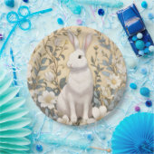 Schattigee Witte Bunny Pastel Gele Bloemen Papieren Bordje (Feest)