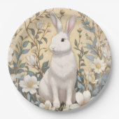 Schattigee Witte Bunny Pastel Gele Bloemen Papieren Bordje (Voorkant)