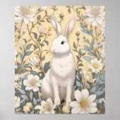 Schattigee Witte Bunny Pastel Gele Bloemen Poster (Voorkant)