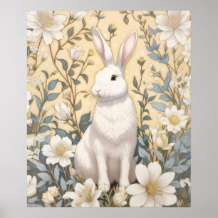 Schattigee Witte Bunny Pastel Gele Bloemen Poster