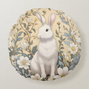 Schattigee Witte Bunny Pastel Gele Bloemen Rond Kussen