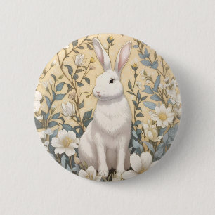 Schattigee Witte Bunny Pastel Gele Bloemen Ronde Button 5,7 Cm