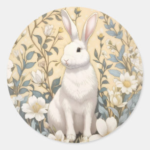 Schattigee Witte Bunny Pastel Gele Bloemen Ronde Sticker