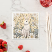 Schattigee Witte Bunny Pastel Gele Bloemen Servet (Insitu)