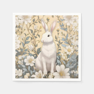 Schattigee Witte Bunny Pastel Gele Bloemen Servet