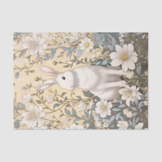 Schattigee Witte Bunny Pastel Gele Bloemen Tissuepapier (Voorkant)