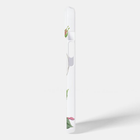 Schattigee Witte Cartoon Kat met Rozen iPhone Case (Achterkant / Links)