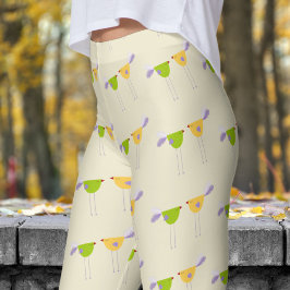 Schattigee witte Cornsilk Twee kleine vogelpatroon Leggings