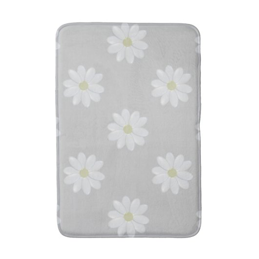 Schattigee Witte Daisy Bloempatroon Grijs Badmat (Voorkant Verticaal)