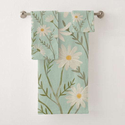 Schattigee witte Daisy Flower Floral Pastel Bad Handdoek (Insitu)