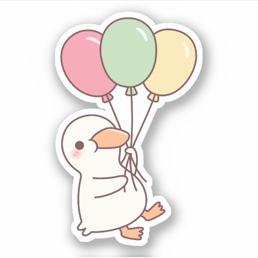 Schattigee witte eend met ballonnen sticker (Voorkant)