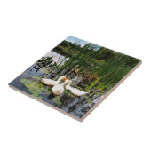 Schattigee Witte eenden, leliepads, katstaarten, o Tegeltje (Zijkant)