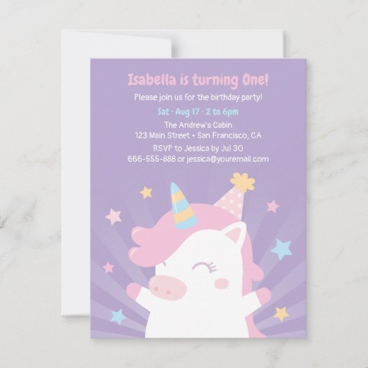 Schattigee witte eenhoorn en sterren meisjes verja kaart (Voorkant)