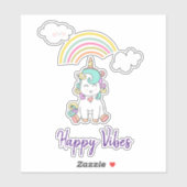 Schattigee Witte Eenhoorn Illustratie Happy Vibes Sticker (Vel)