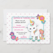 Schattigee witte eenhoorn roze polka stippen eerst kaart (Voorkant)