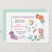 Schattigee witte eenhoorn roze polka stippen eerst kaart (Voorkant / Achterkant)