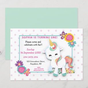 Schattigee witte eenhoorn roze polka stippen eerst kaart