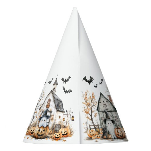Schattigee witte en Oranje geest met herfstschuur Feesthoedjes (Achterkant)