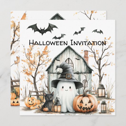 Schattigee witte en Oranje geest met herfstschuur Kaart (Voorkant / Achterkant)