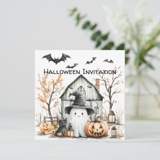 Schattigee witte en Oranje geest met herfstschuur Kaart (Staand voorkant)