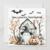 Schattigee witte en Oranje geest met herfstschuur Kaart (Voorkant)