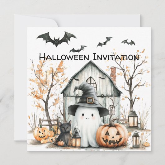 Schattigee witte en Oranje geest met herfstschuur Kaart (Voorkant)