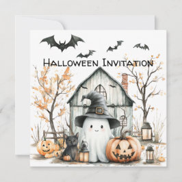 Schattigee witte en Oranje geest met herfstschuur Kaart