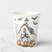 Schattigee witte en Oranje geest met herfstschuur Papieren Bekers (Achterkant)