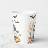 Schattigee witte en Oranje geest met herfstschuur Papieren Bekers (Rechts)