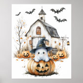 Schattigee witte en Oranje geest met herfstschuur Poster (Voorkant)