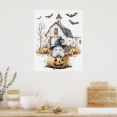 Schattigee witte en Oranje geest met herfstschuur Poster (Keuken)