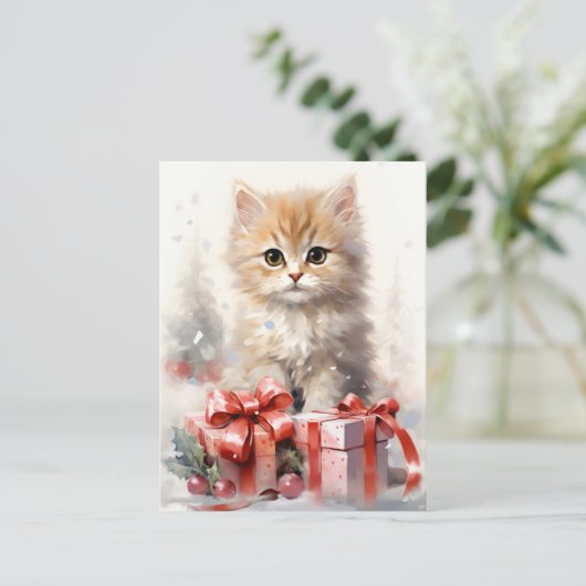 Schattigee witte en Oranje kitten kerst Feestdagenkaart (Staand voorkant)