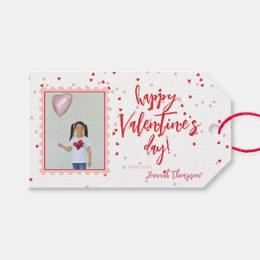 Schattigee witte en rode harten foto cadeaulabel (Voorkant (Horizontaal))