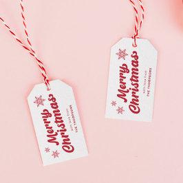 Schattigee witte en rode vrolijke kerst cadeaulabel