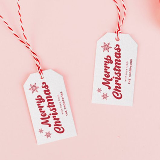 Schattigee witte en rode vrolijke kerst cadeaulabel