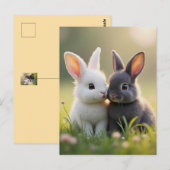 Schattigee witte en zwarte baby konijntjes in een  briefkaart (Voorkant / Achterkant)