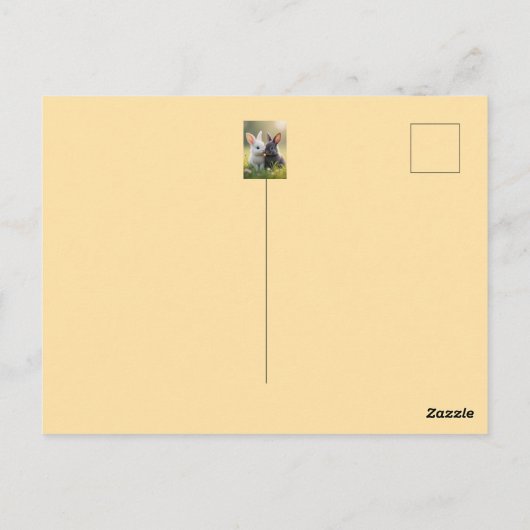 Schattigee witte en zwarte baby konijntjes in een  briefkaart (Achterkant)