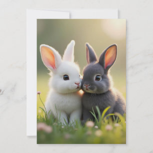 Schattigee witte en zwarte baby konijntjes in een  feestdagenkaart