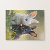 Schattigee witte en zwarte baby konijntjes in een legpuzzel (Horizontaal)