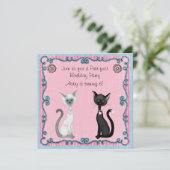 Schattigee witte en zwarte katten verjaardagsuitno kaart (Staand voorkant)