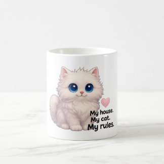 Schattigee Witte Fluffy Cat Mok - "Mijn Huis. Mijn
