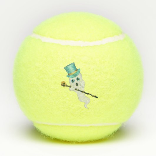 Schattigee Witte Geest Blauwe Ogen Top Hat Skull C Tennisballen (Achterkant)