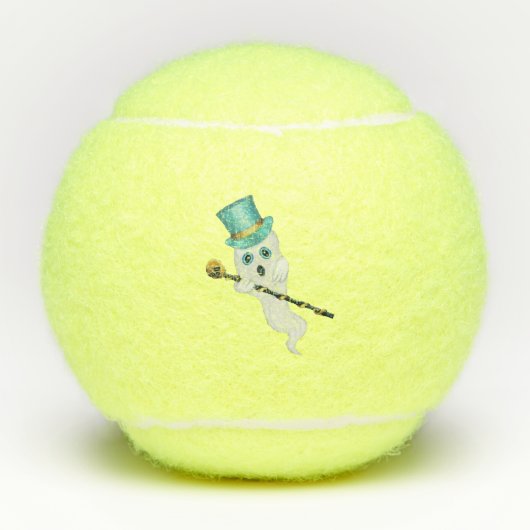 Schattigee Witte Geest Blauwe Ogen Top Hat Skull C Tennisballen (Voorkant)