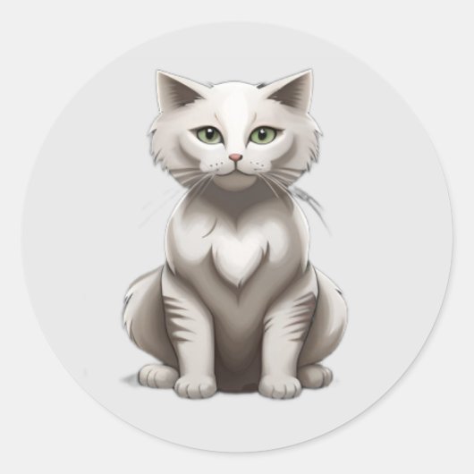 Schattigee witte grijze kat kawaii kittens, huisdi ronde sticker (Voorkant)