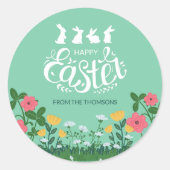 Schattigee Witte Groene Lente Wildflower Happy Eas Ronde Sticker (Voorkant)