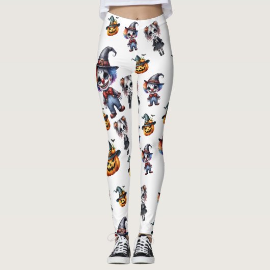 Schattigee witte Halloween Leggings (Voorkant)